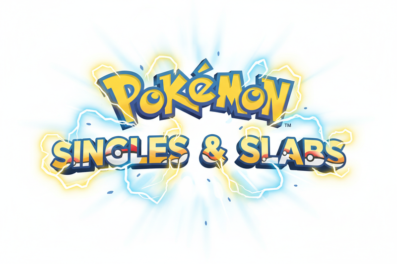 Display "Pokémon Singles & Slabs" in large Pokémon themed text